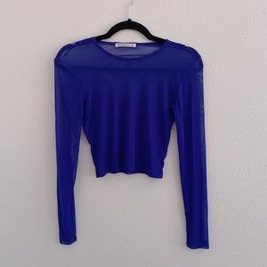 Blue Mesh Long Sleeve Crop Top